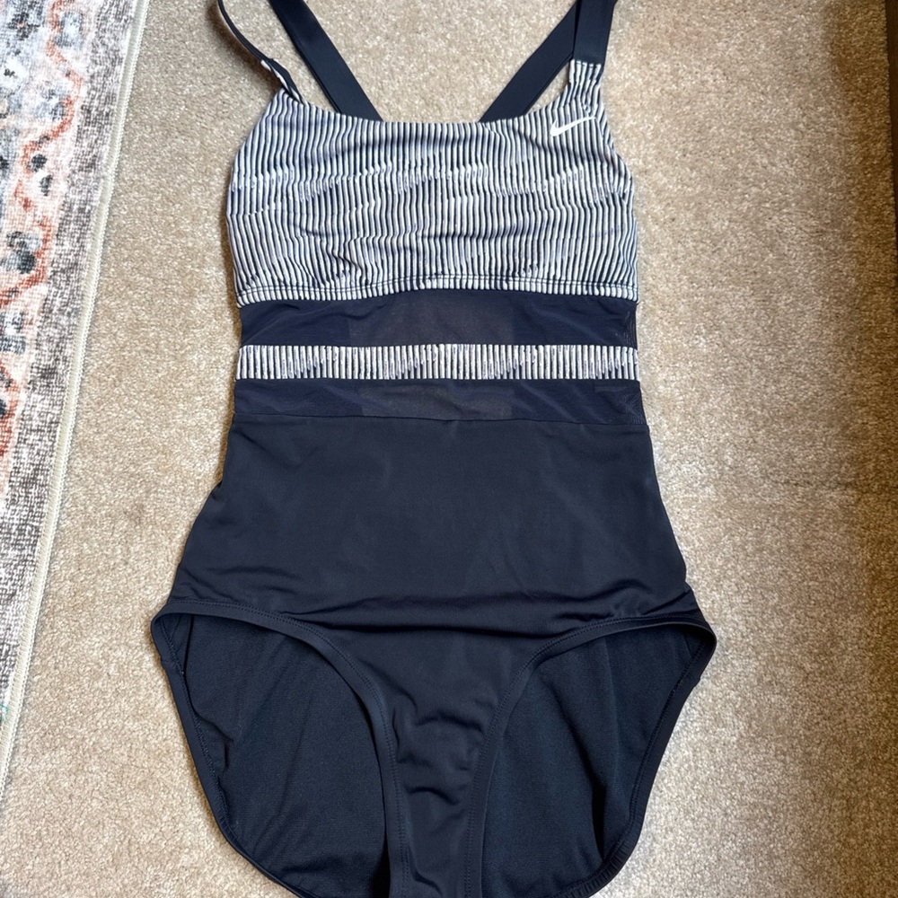 Nike Black and White Striped One Piece Swimsuit